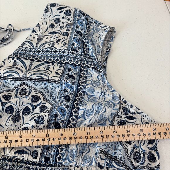 Old Navy Waist Defined Midi Dress 4X Blue Cottagecore Floral Boho Trad Wife - Picture 9 of 12